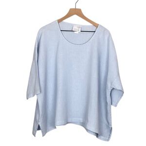 LA Fixsun Blue Linen Top Oversized Boxy Fit Lagenlook